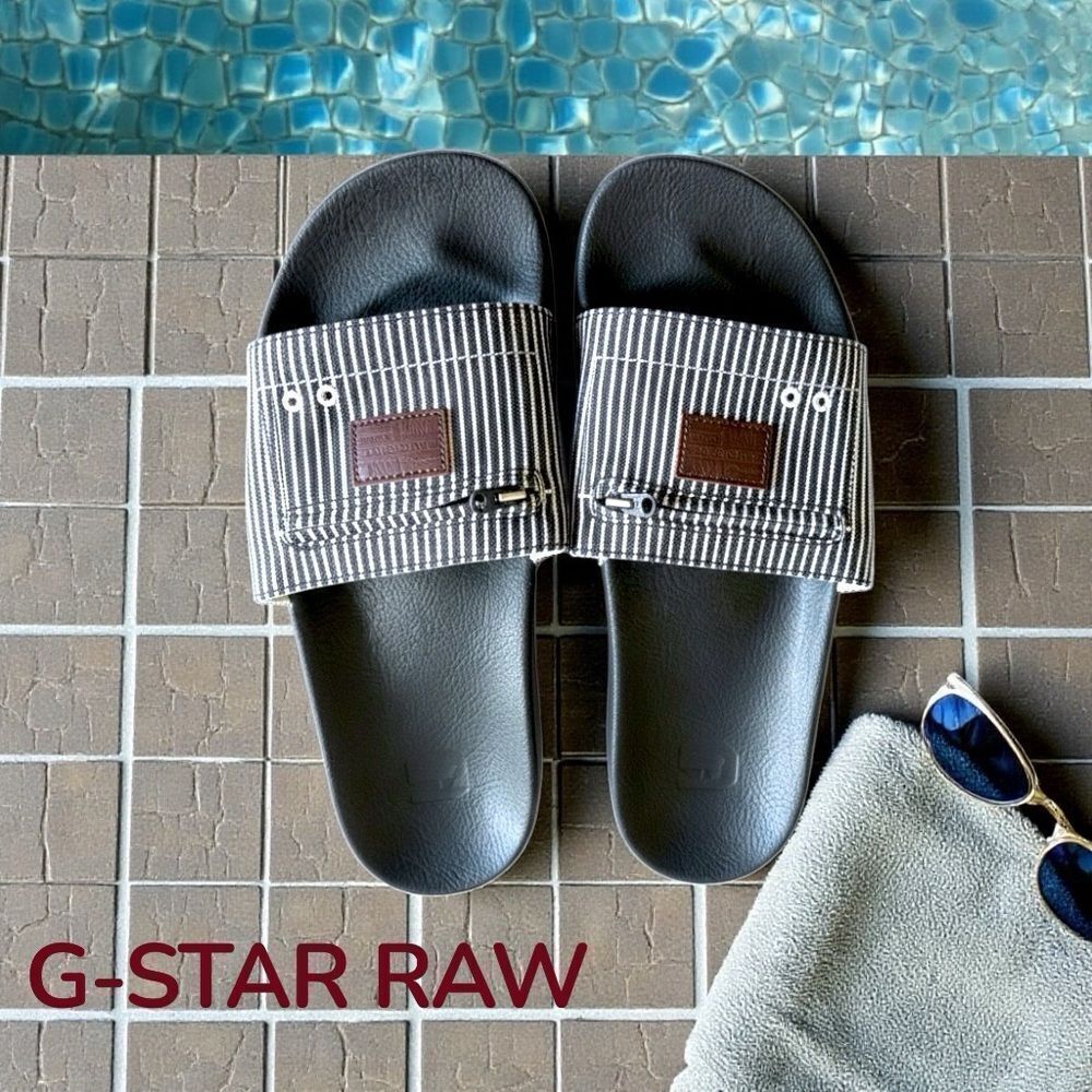 G-Star Raw Footwear Zip Cart Slide ll Hickory Stripe Denim Size 11 Like New, box